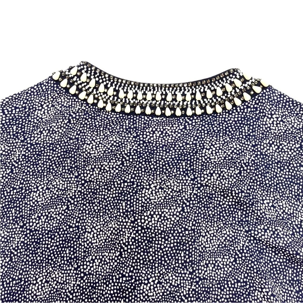 TORY Burch Silk Beaded Neck Dots Print Tunic Top in Blue Size S